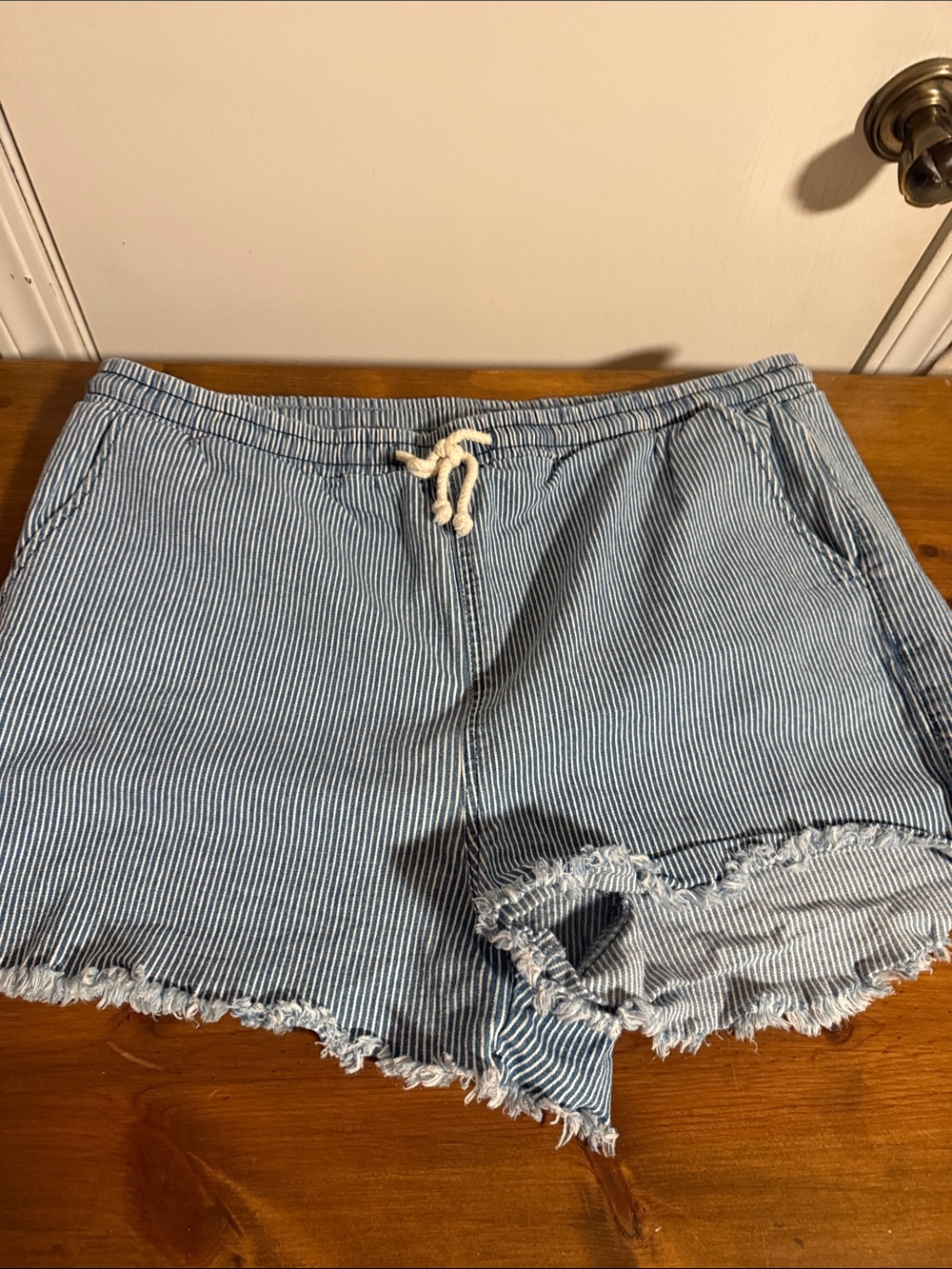 wild fable Blue and White Pinstripe Drawstring Jean Shorts with pockets